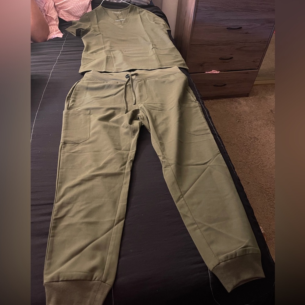 Olive Green Mandala Scrub Set